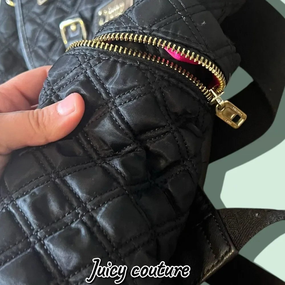 Juicy Couture Quilted Nylon & Faux Leather Backpack – Black – Excellent Used Con
